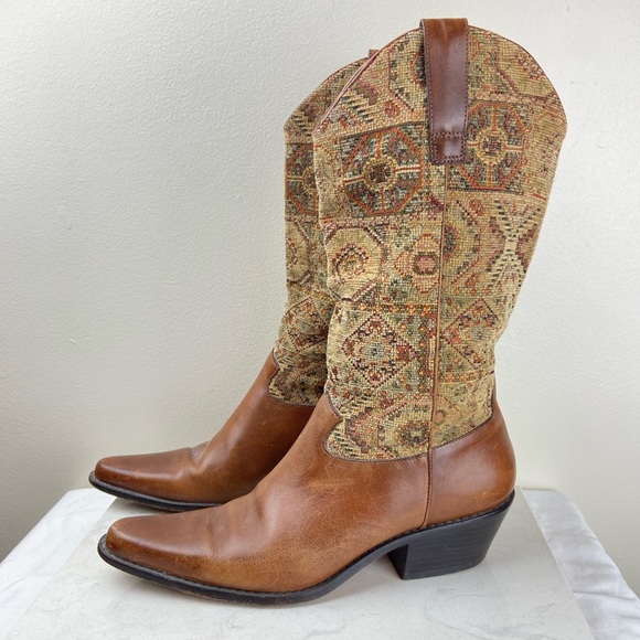 J.Jill Vintage Tapestry Leather Western Boots Pointed Toe Made in Brazil 9 - Picture 10 of 15